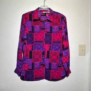 Vibrant Pink and Purple Colorblock Patterned Top